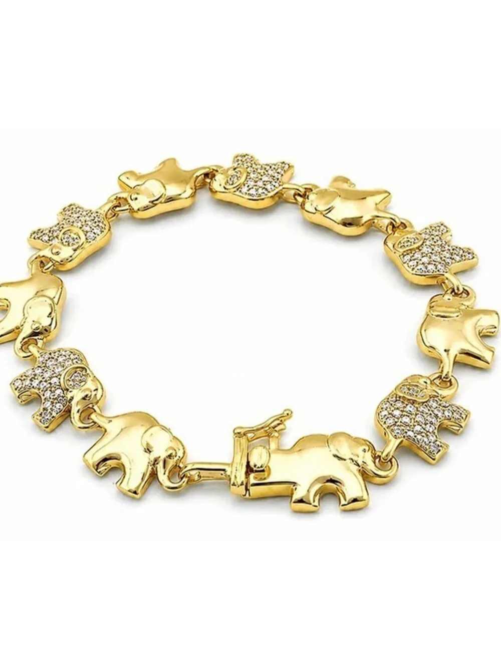 Genuine Diamond Elephant Bracelet Solid 14k Yellow Gold Plated (.925)